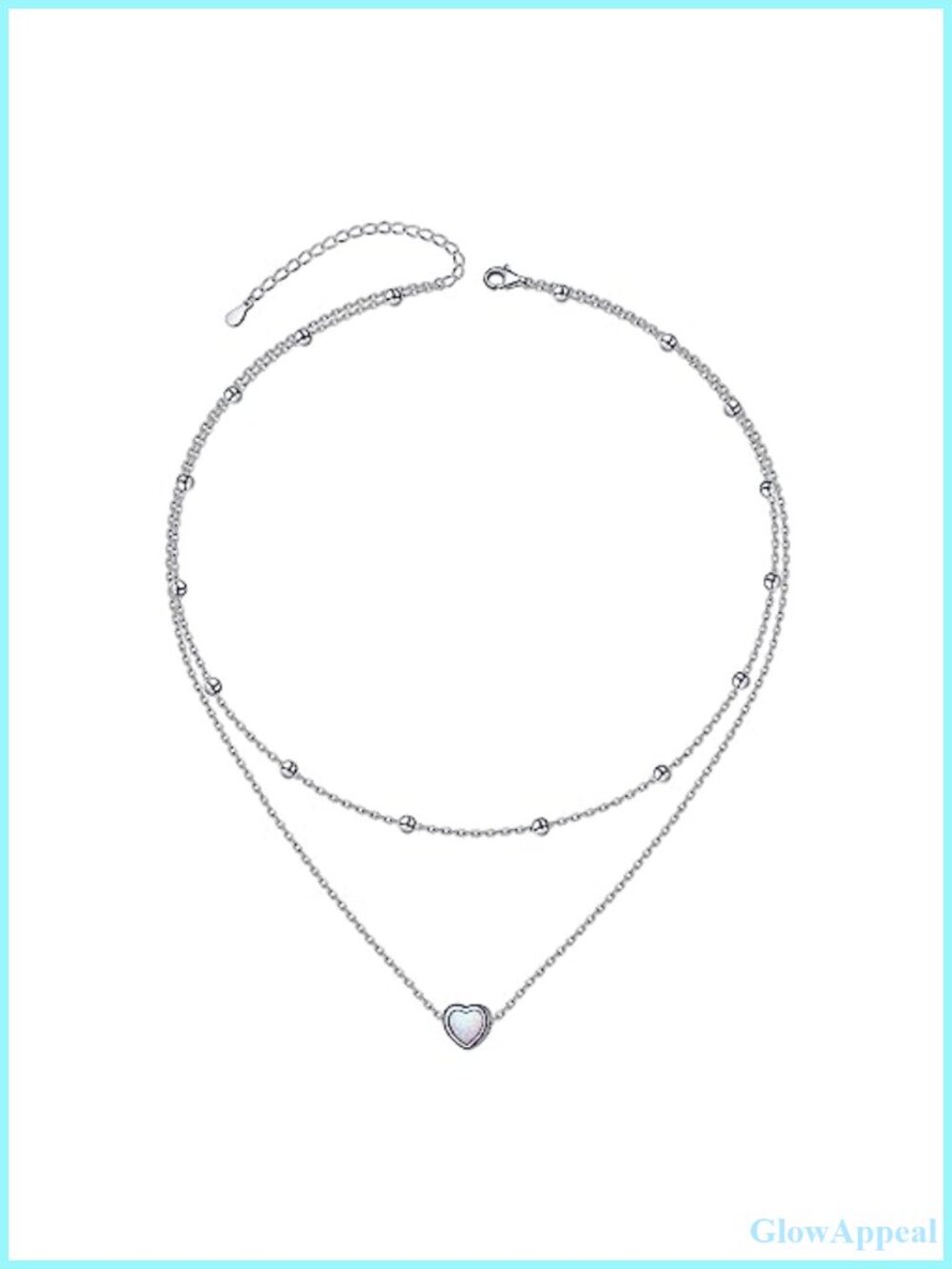 S925 Sterling Silver Layered Choker Necklace Opal Heart Pendant Adjustable